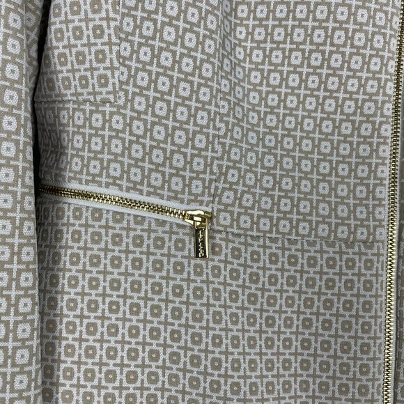 Calvin Klein Women's 12P Dress Jacket Tan & Ivory Jacquard Textured Gold Zippers - Picture 4 of 16